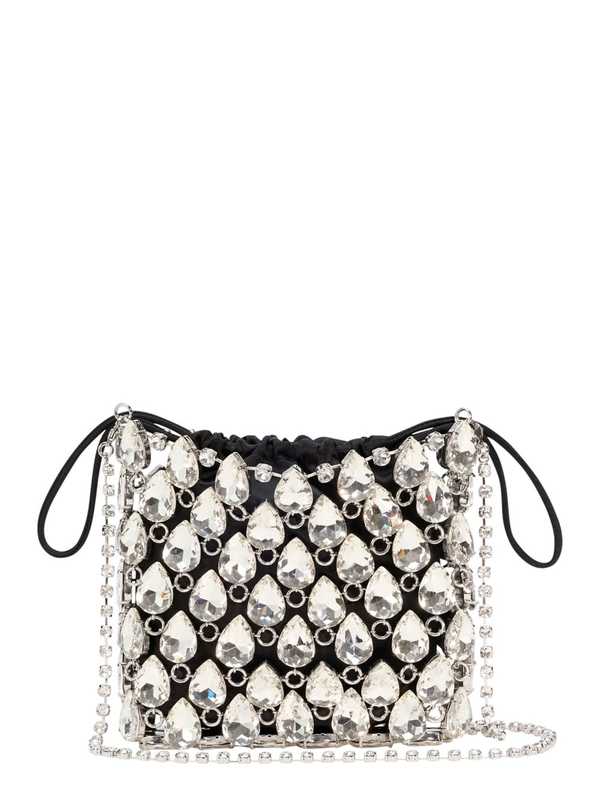 Self-Portrait Silver Crystal Chainmail Mini Bag - Metallic
