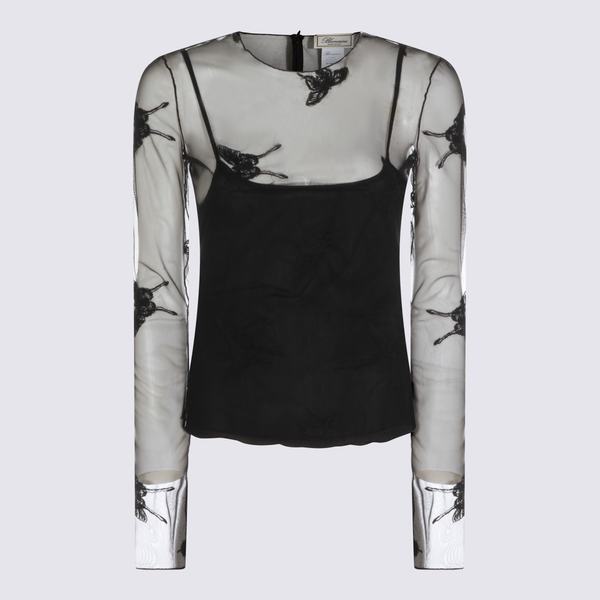 Blumarine Long Sleeve Sheer Tank Top - Black