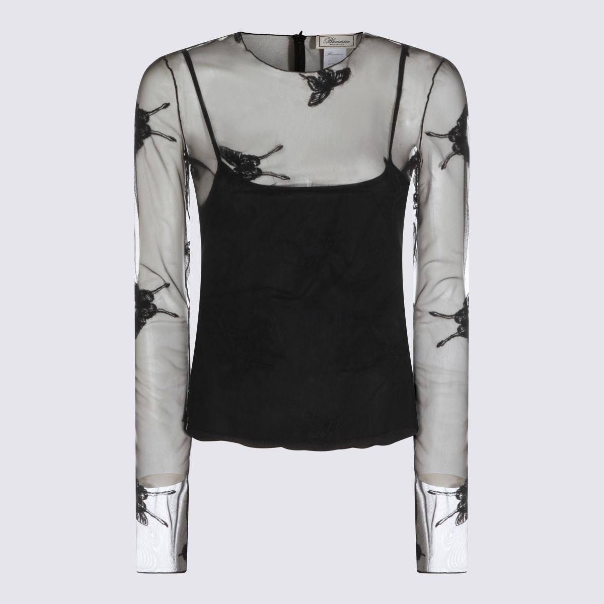 Blumarine Long Sleeve Sheer Tank Top - Black - Image 1 of 4