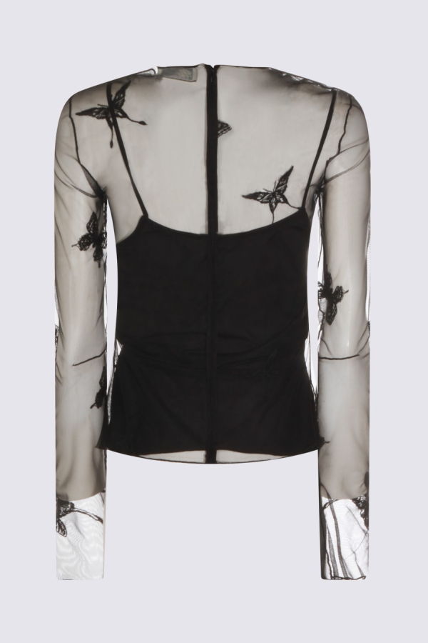 Blumarine Long Sleeve Sheer Tank Top - Black