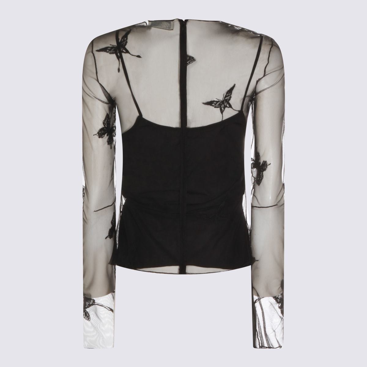 Blumarine Long Sleeve Sheer Tank Top - Black - Image 2 of 4