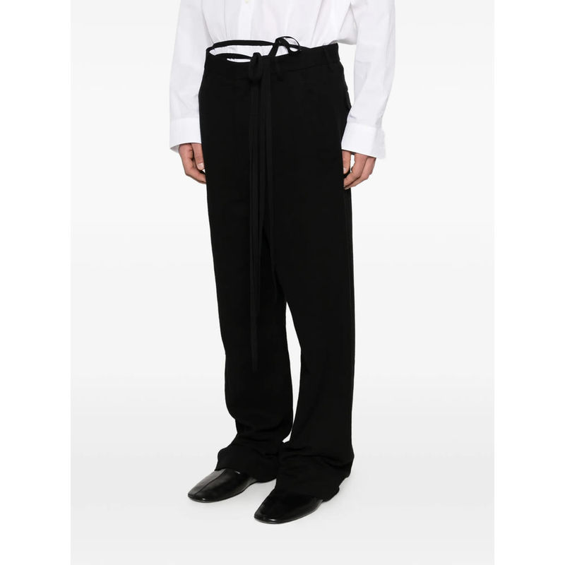 Ann Demeulemeester Side Drawstring Straight Leg Pants - Black