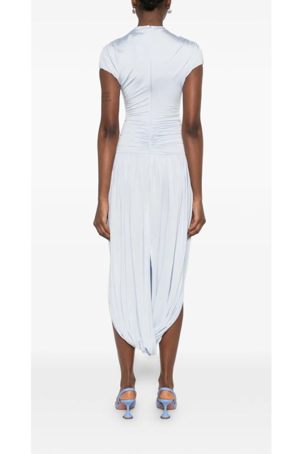 Self-Portrait Pleated Detail Draped Dress - Blue