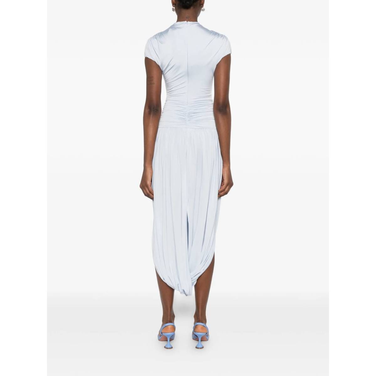 Self-Portrait Pleated Detail Draped Dress - Blue - Image 2 of 5