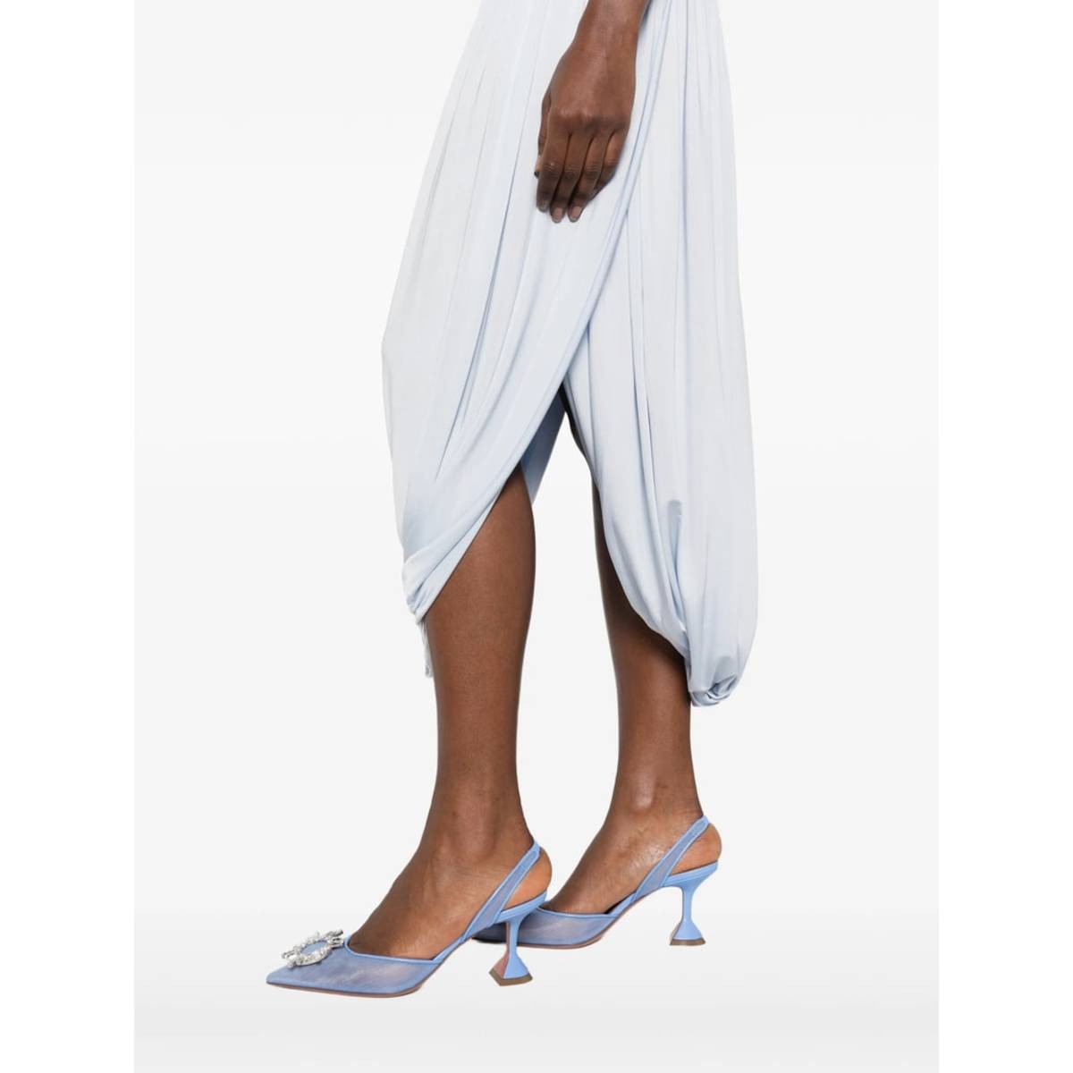 Self-Portrait Pleated Detail Draped Dress - Blue - Image 3 of 5