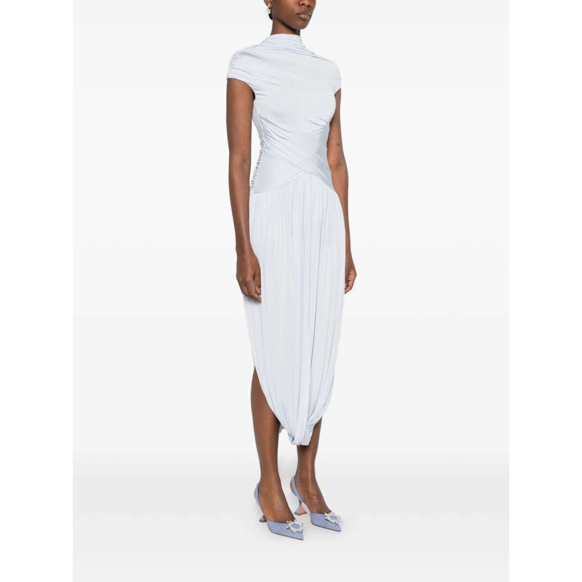 Self-Portrait Pleated Detail Draped Dress - Blue - Image 4 of 5