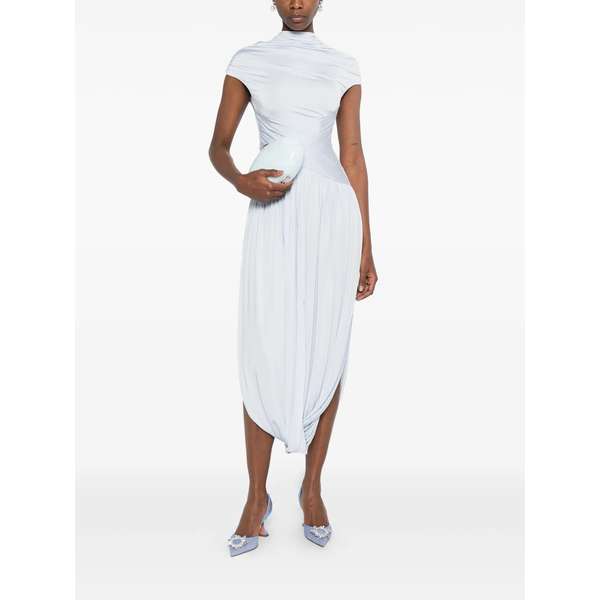 Self-Portrait Pleated Detail Draped Dress - Blue