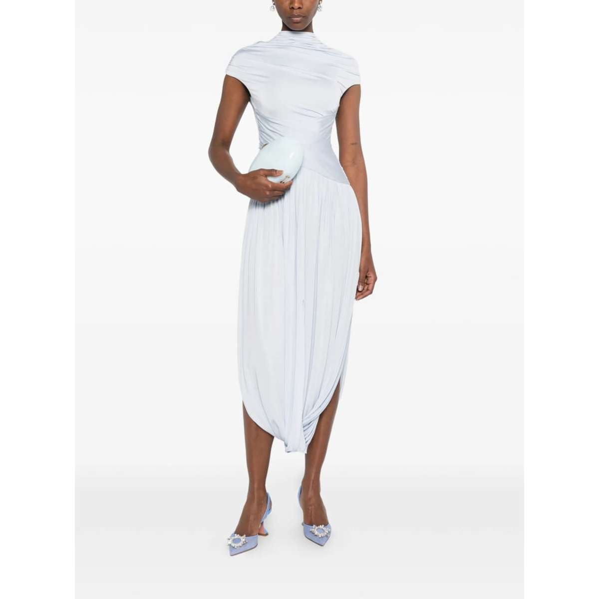 Self-Portrait Pleated Detail Draped Dress - Blue - Image 5 of 5