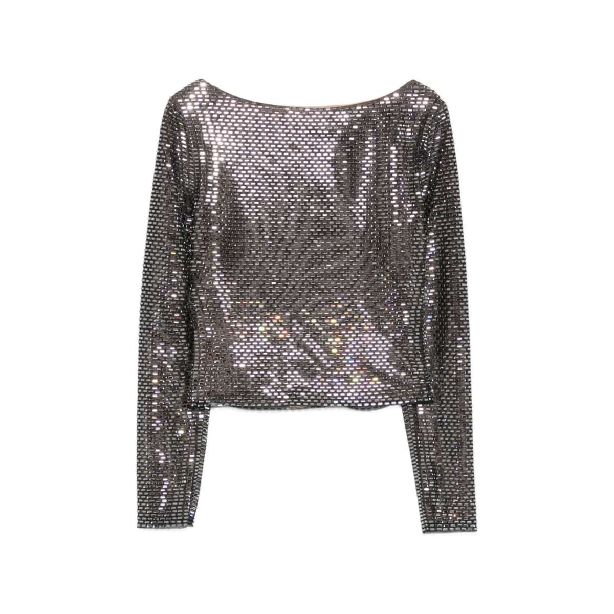 Self-Portrait Embellished Round Neck Long Sleeve Blouse - Black - Image 1 of 5