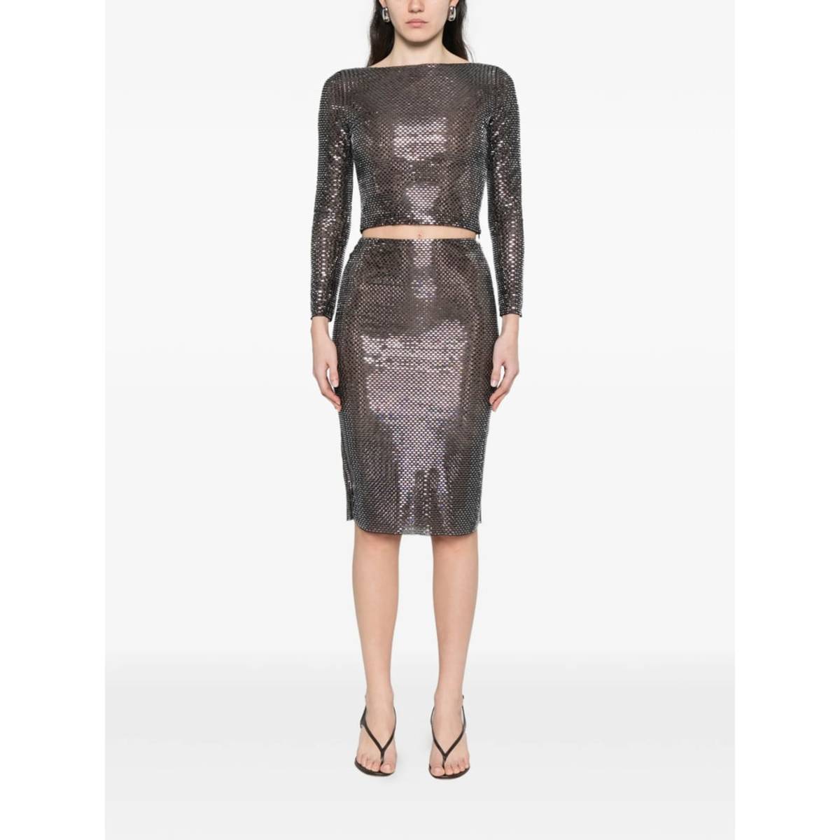 Self-Portrait Embellished Round Neck Long Sleeve Blouse - Black - Image 2 of 5