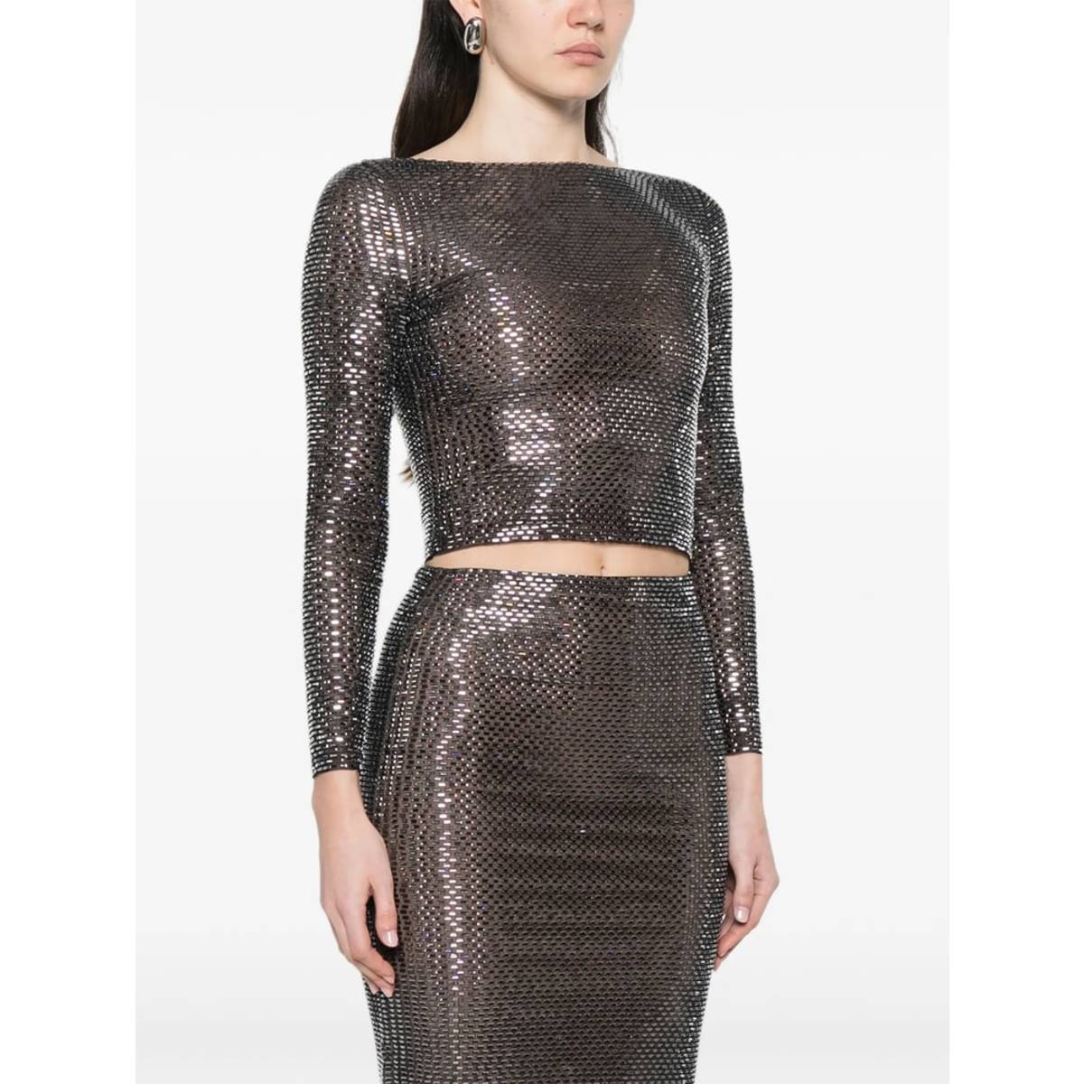 Self-Portrait Embellished Round Neck Long Sleeve Blouse - Black - Image 3 of 5