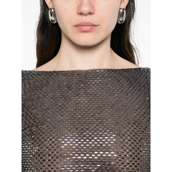 Self-Portrait Embellished Round Neck Long Sleeve Blouse - Black