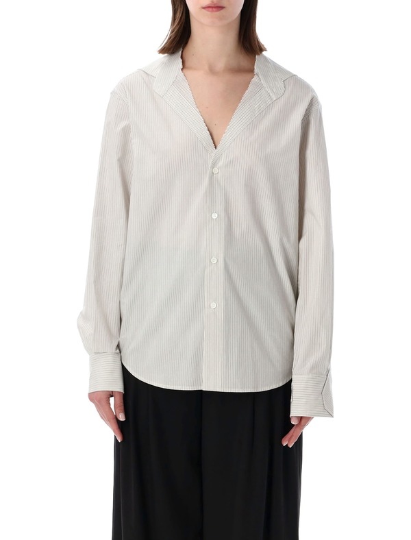 MM6 Maison Margiela Collarless Striped Shirt - Striped White