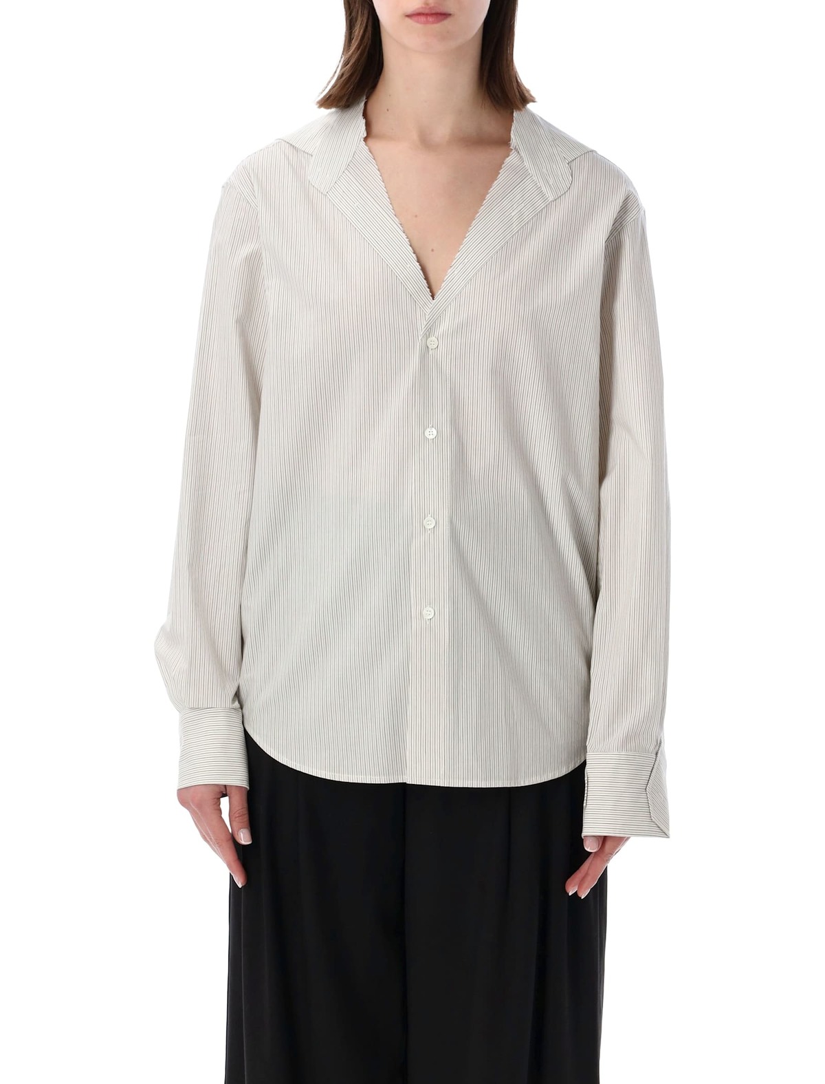 MM6 Maison Margiela Collarless Striped Shirt - Striped White - Image 1 of 3
