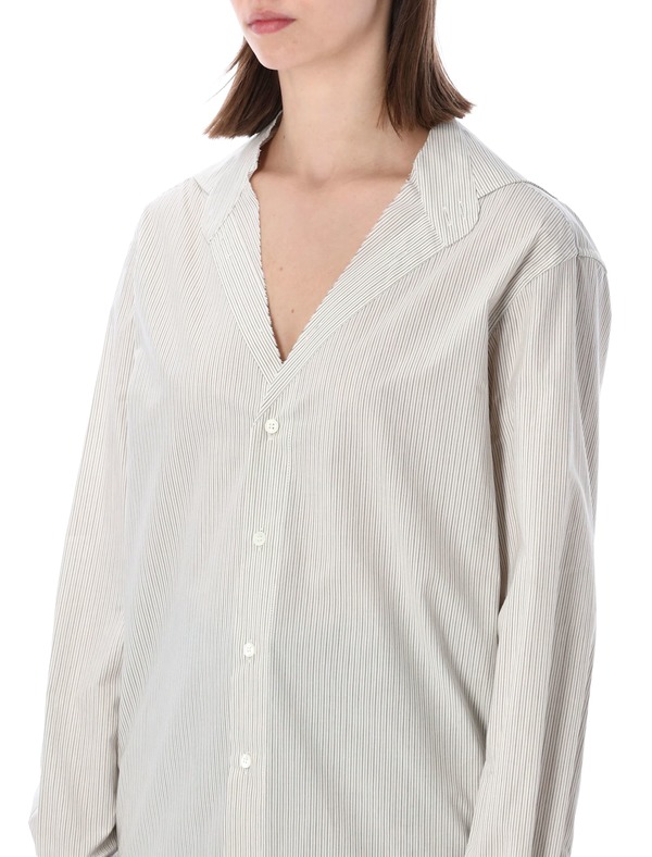 MM6 Maison Margiela Collarless Striped Shirt - Striped White