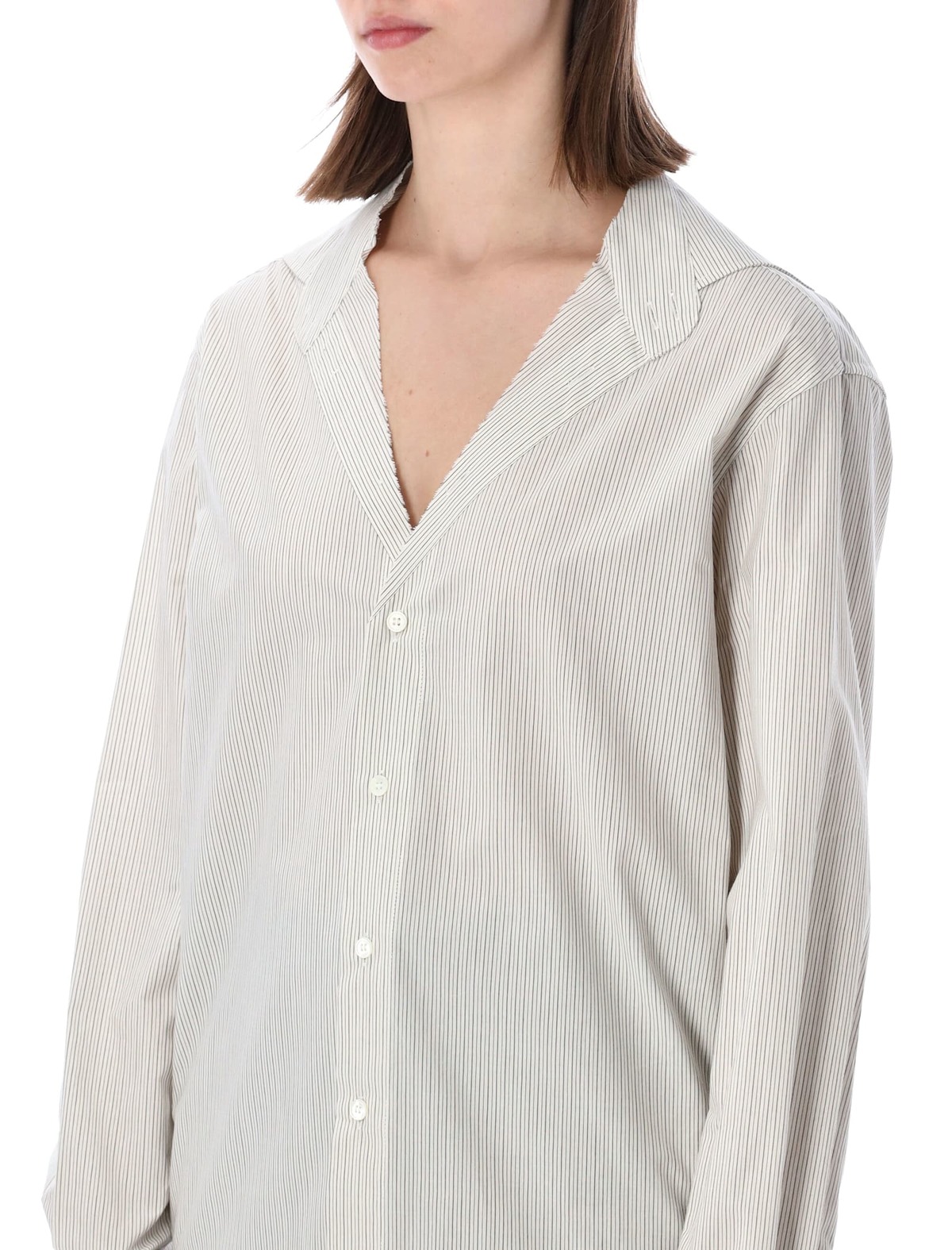 MM6 Maison Margiela Collarless Striped Shirt - Striped White - Image 3 of 3