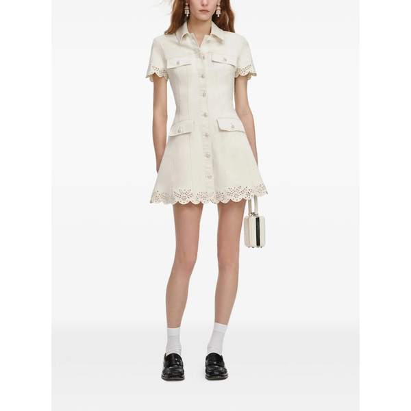 Self-Portrait Scalloped Trim Point Collar Short Sleeve Dress - White