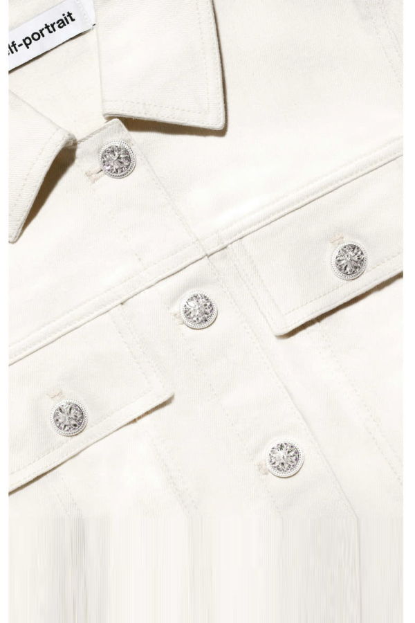 Self-Portrait Scalloped Trim Point Collar Short Sleeve Dress - White