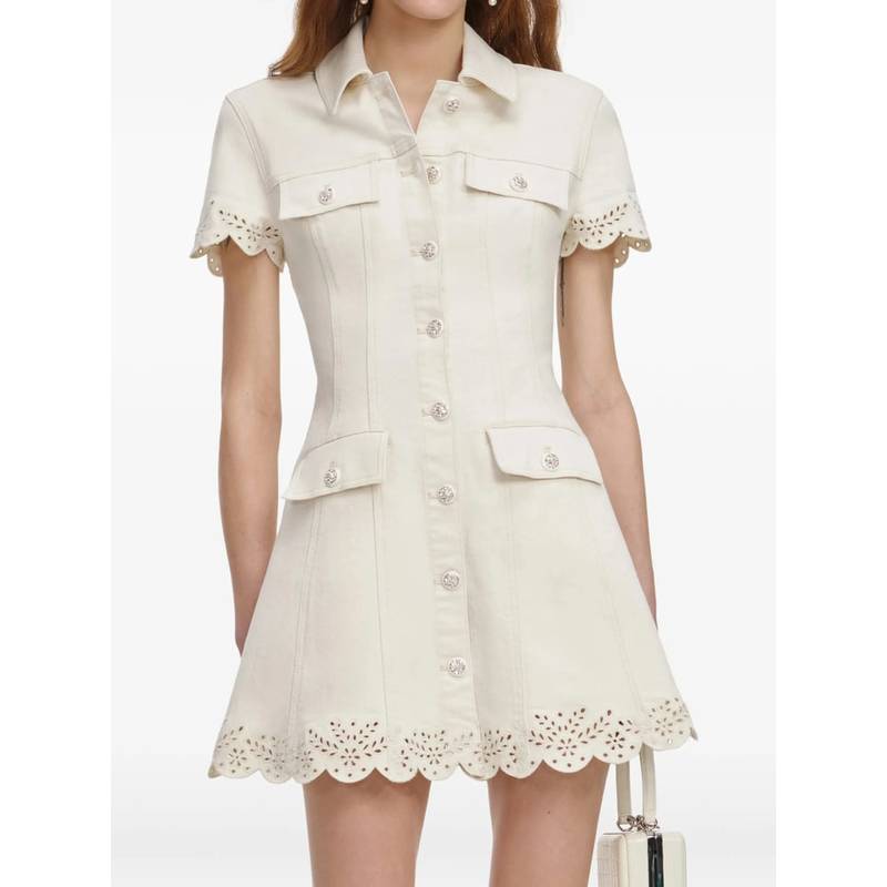 Self-Portrait Scalloped Trim Point Collar Short Sleeve Dress - White
