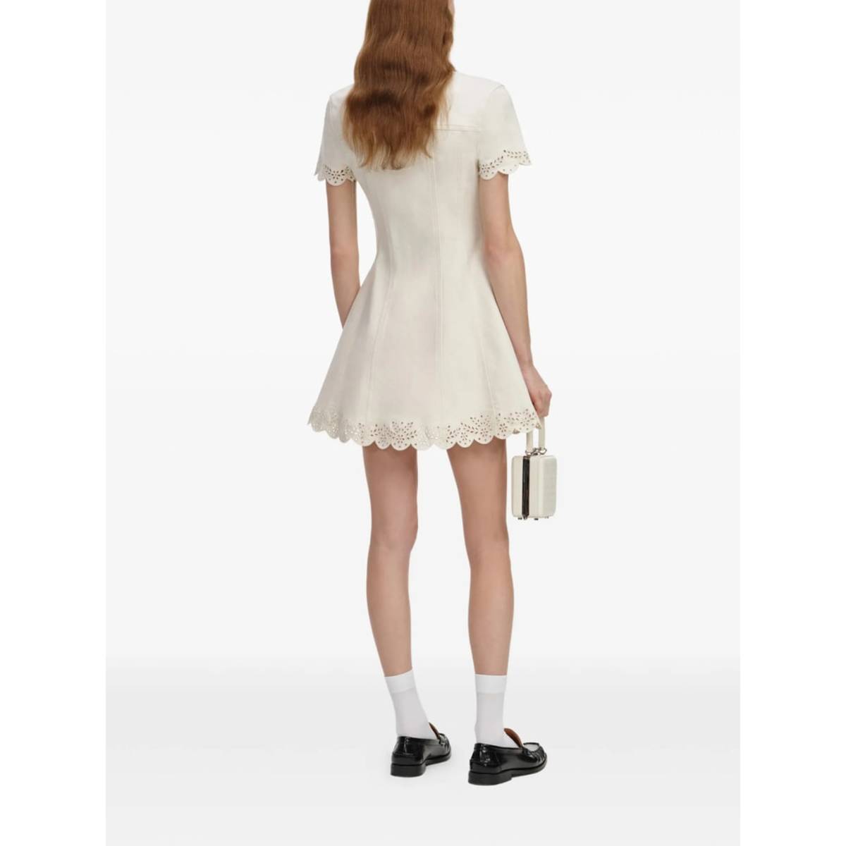 Self-Portrait Scalloped Trim Point Collar Short Sleeve Dress - White - Image 4 of 4