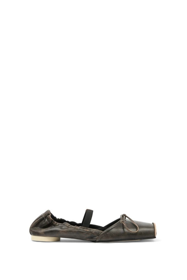 MM6 Maison Margiela Square Toe Bow Detail Flat Shoes - Dark Brown