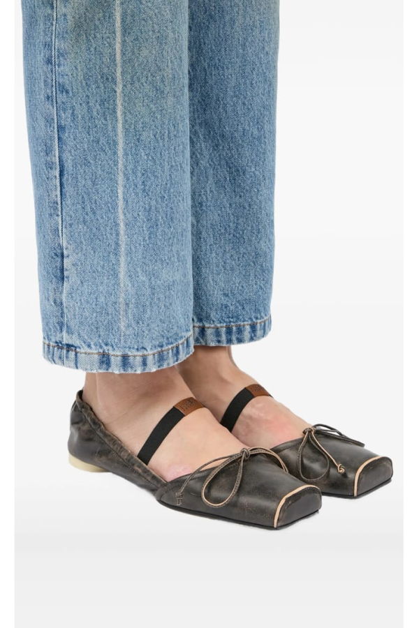 MM6 Maison Margiela Square Toe Bow Detail Flat Shoes - Dark Brown