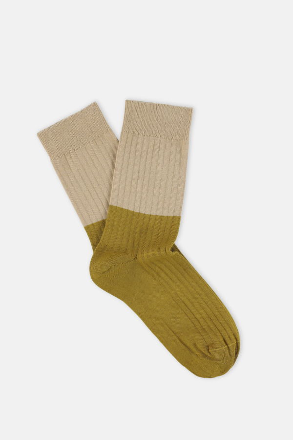 Escuyer Color Block Socks - Beige & Gold
