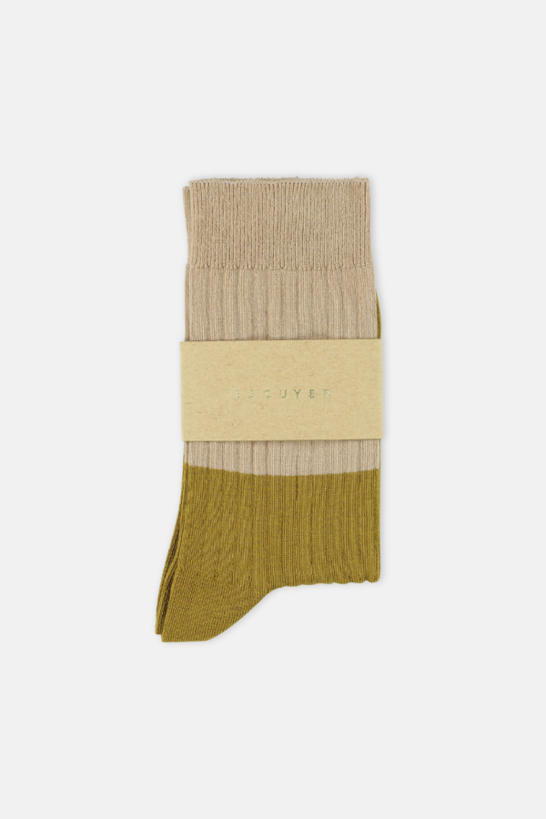 Escuyer Color Block Socks - Beige & Gold
