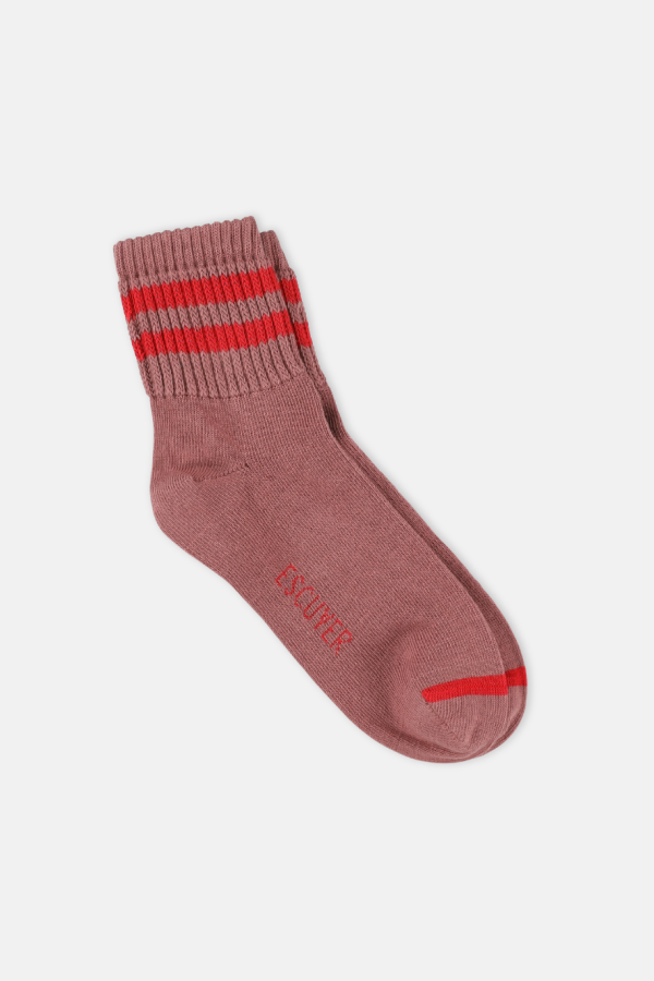 Escuyer Striped Ankle Socks - Dark Rose & Red