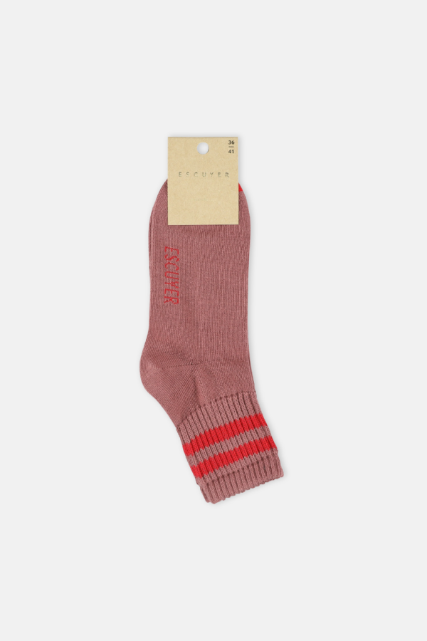 Escuyer Striped Ankle Socks - Dark Rose & Red