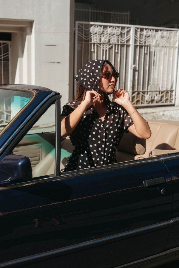 Whimsy + Row Bandana in Black Polka Dots