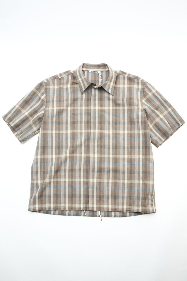 Auralee Super Fine Tropical Wool Check Half-Sleeved Shirt - Brown