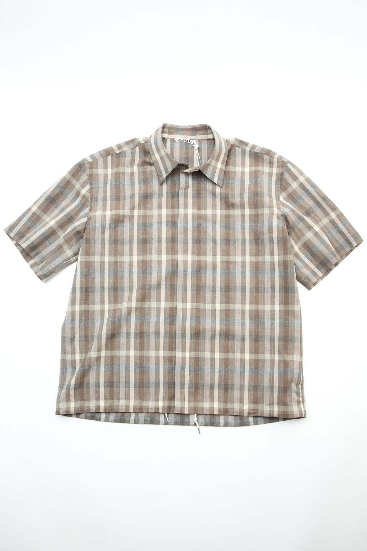 Auralee Super Fine Tropical Wool Check Half-Sleeved Shirt - Brown - Image 1 of 8