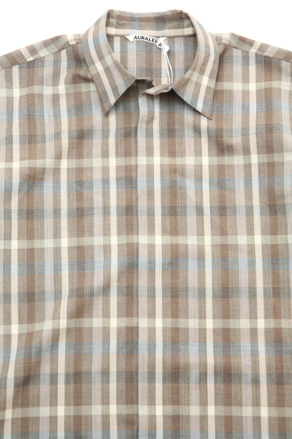 Auralee Super Fine Tropical Wool Check Half-Sleeved Shirt - Brown