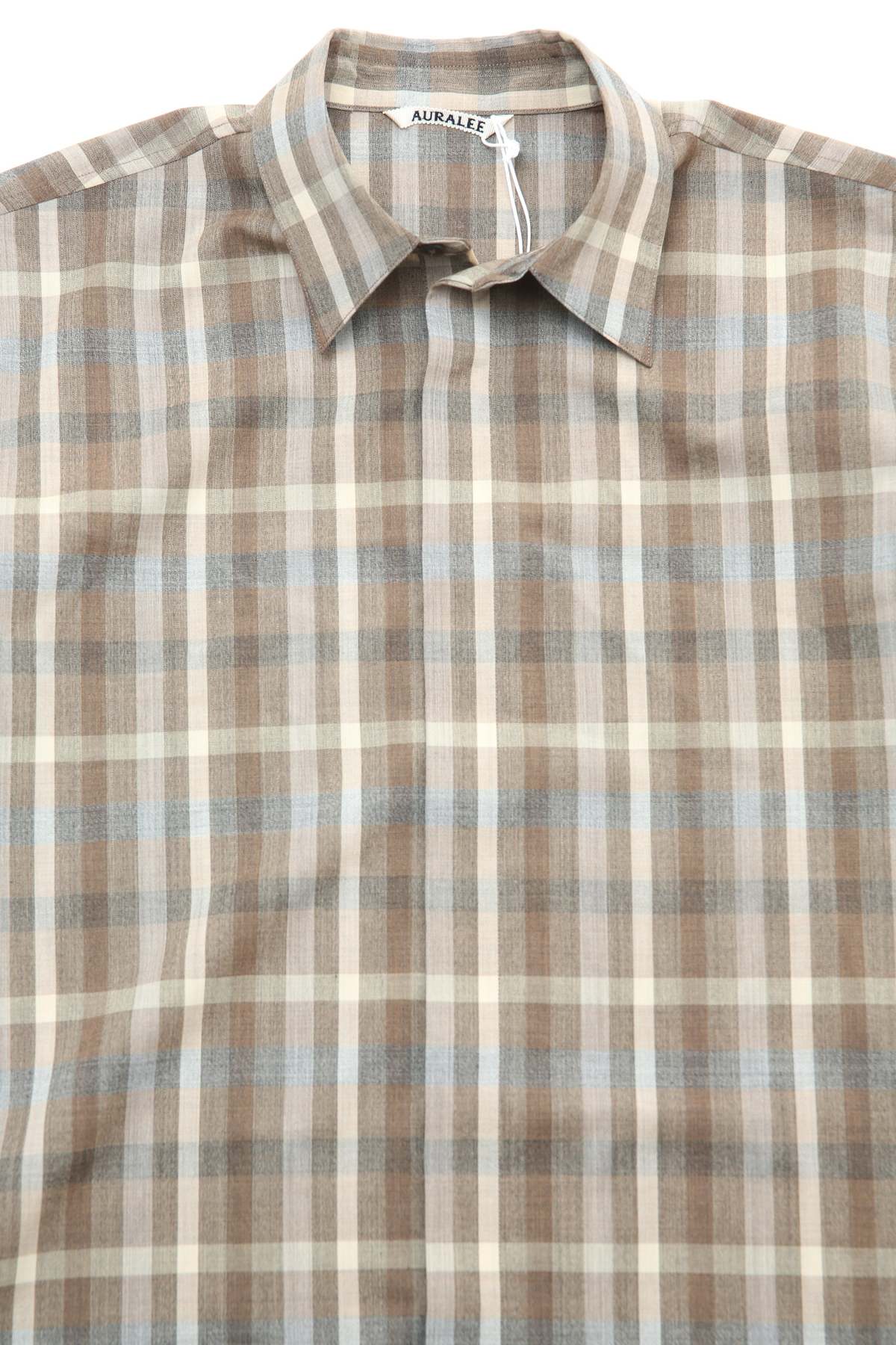 Auralee Super Fine Tropical Wool Check Half-Sleeved Shirt - Brown - Image 2 of 8