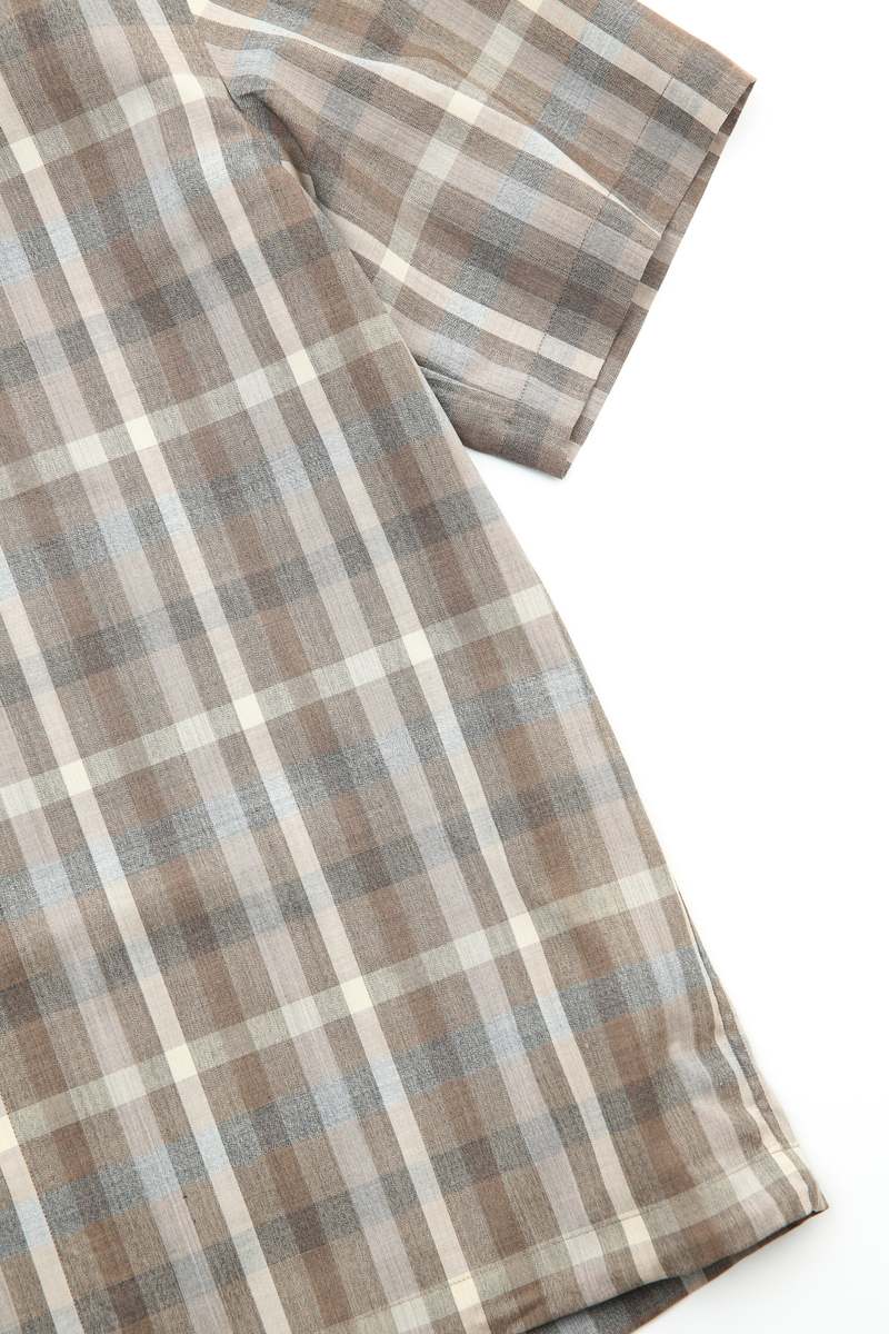 Auralee Super Fine Tropical Wool Check Half-Sleeved Shirt - Brown