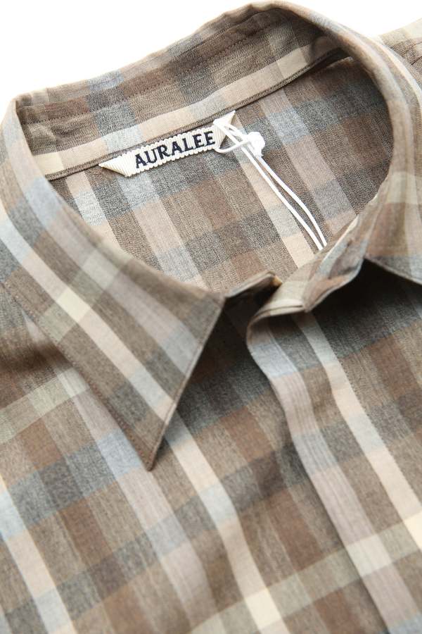 Auralee Super Fine Tropical Wool Check Half-Sleeved Shirt - Brown