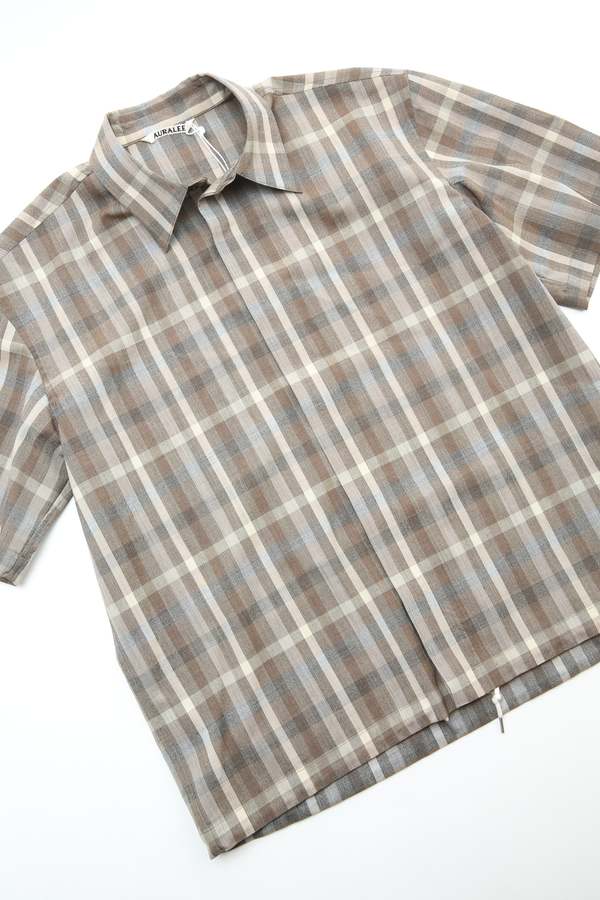Auralee Super Fine Tropical Wool Check Half-Sleeved Shirt - Brown