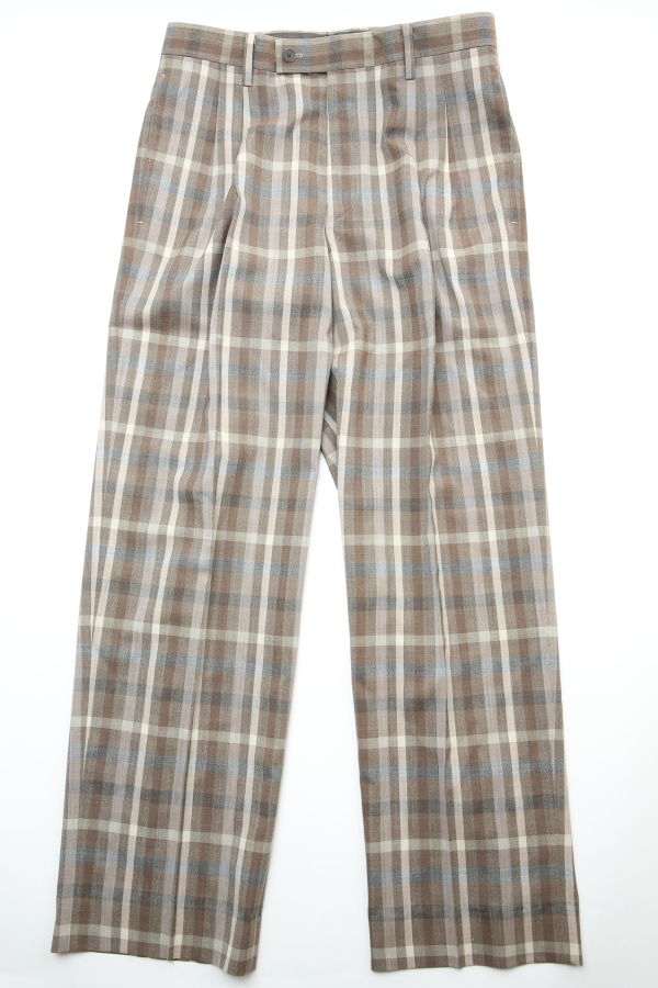 Auralee Super Fine Tropical Wool Check Two-Tuck Slacks