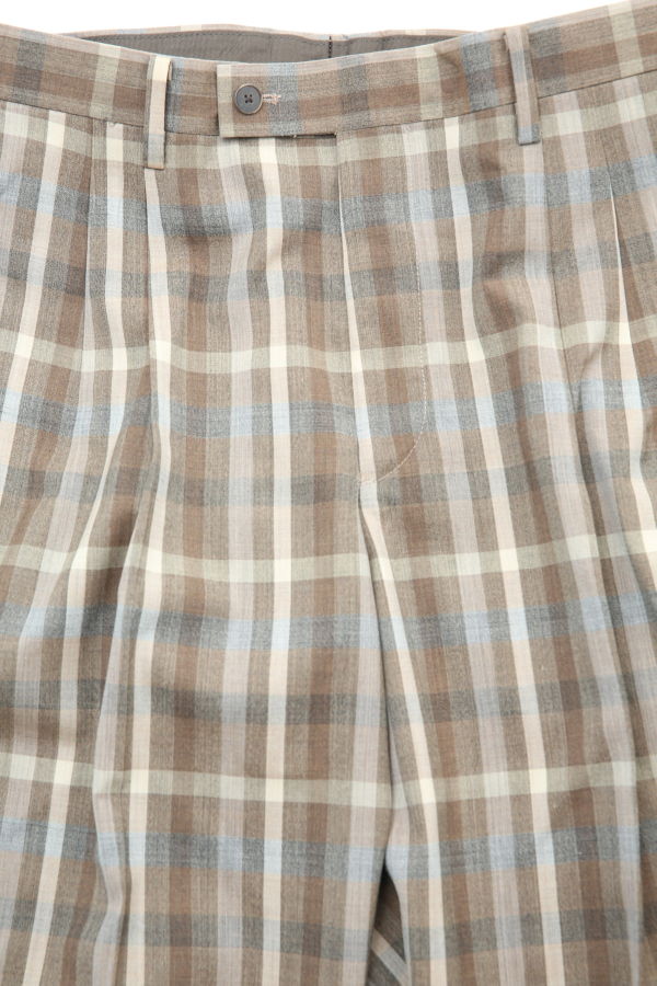 Auralee Super Fine Tropical Wool Check Two-Tuck Slacks