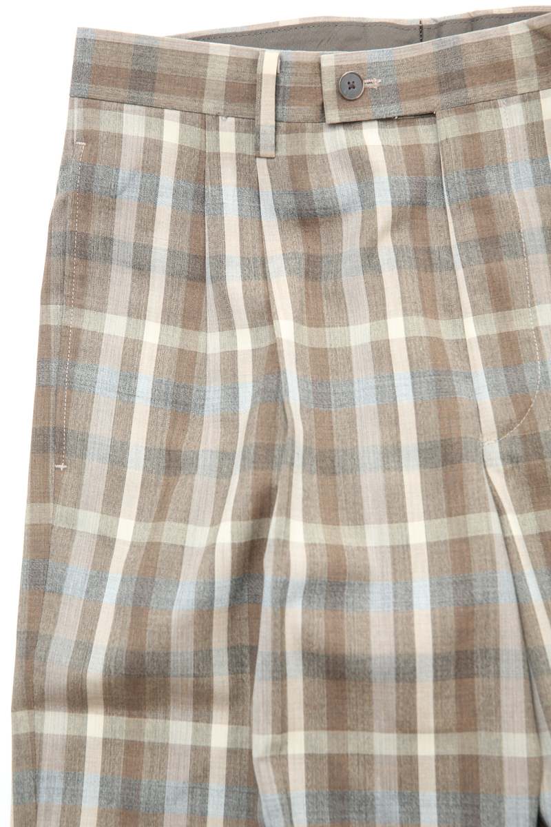 Auralee Super Fine Tropical Wool Check Two-Tuck Slacks