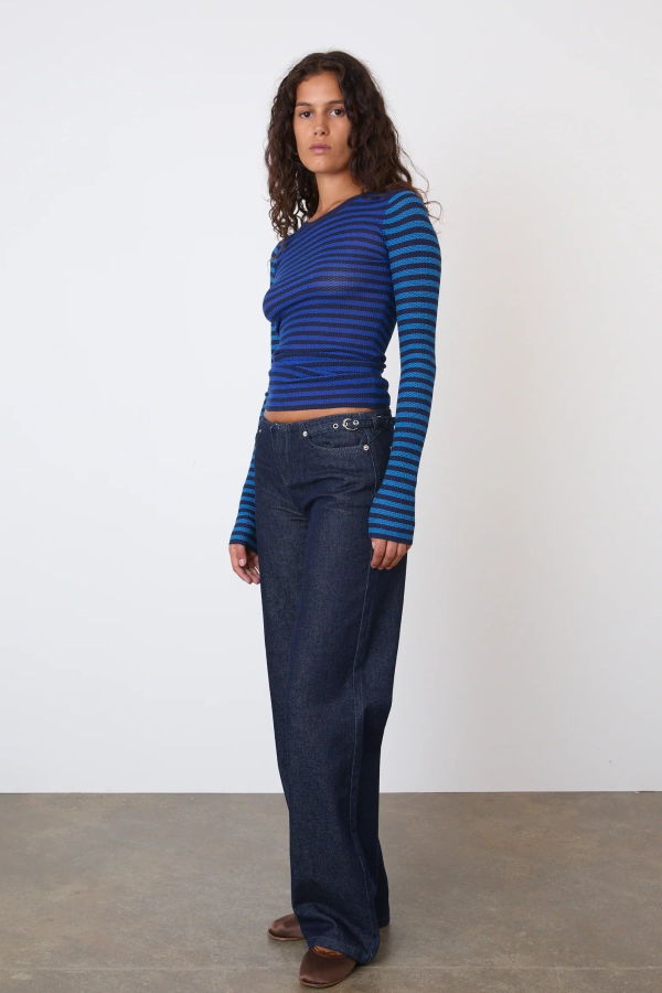 PEACHY DEN The Elise Striped Long Sleeve Top - Navy