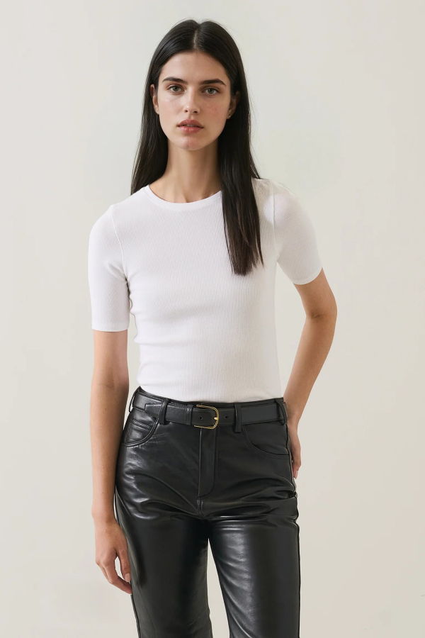 Patrick Assaraf Pima Cotton Stretch Ribbed T-Shirt