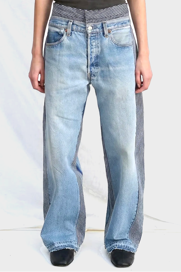 B Sides Vintage Indigo White Stripe Double Waistband Rework Jean