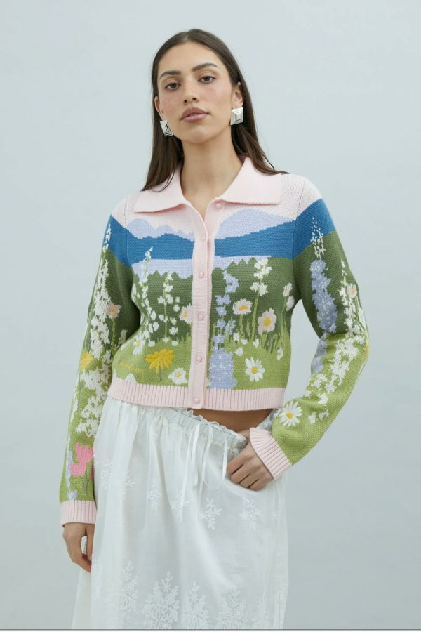 House of Sunny Sunset Blooms Tripper Cardigan - Blush