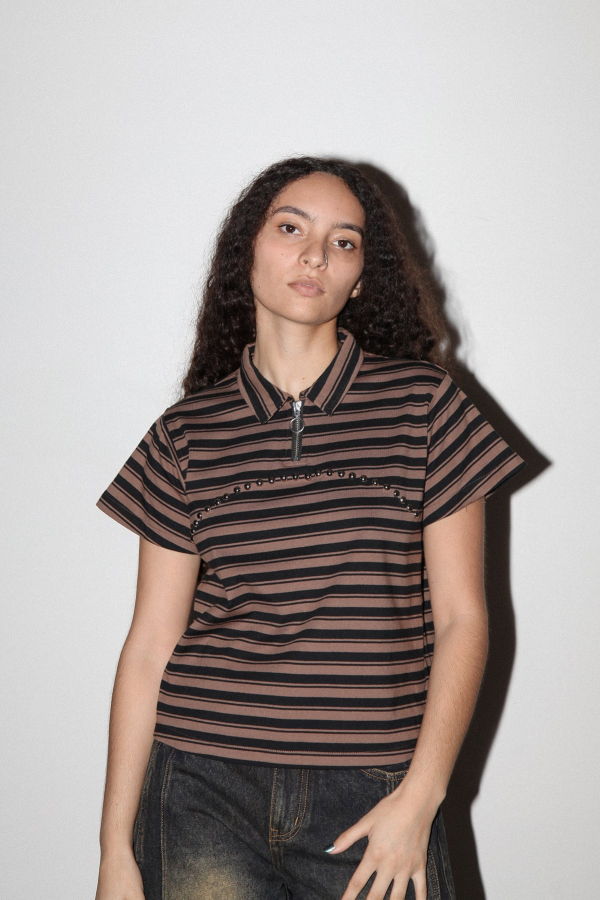 KkCo Rivet Polo Top - Striped Mud