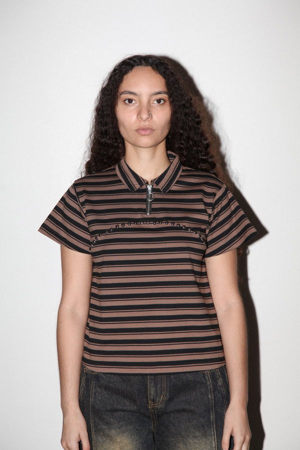 KkCo Rivet Polo Top - Striped Mud