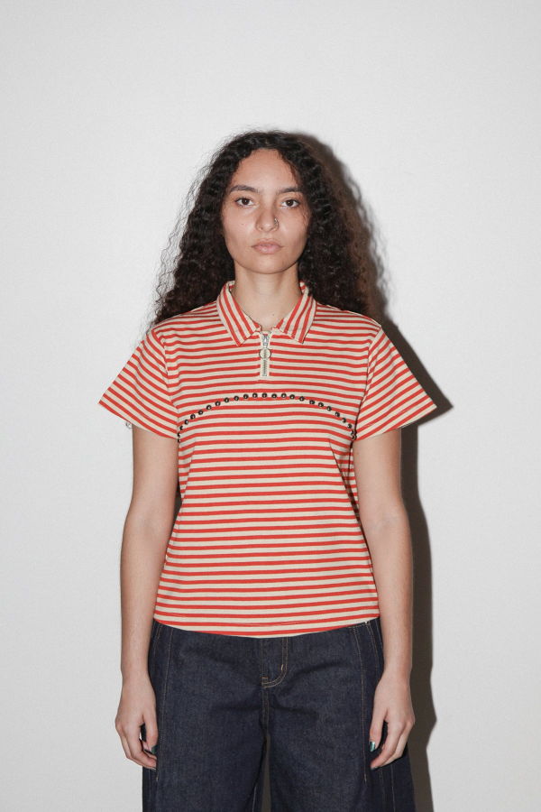 KkCo Rivet Polo Top - Striped Pepper