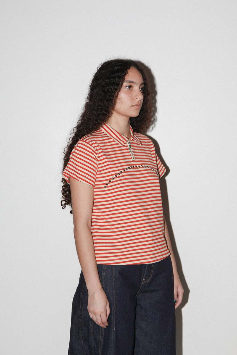 KkCo Rivet Polo Top - Striped Pepper