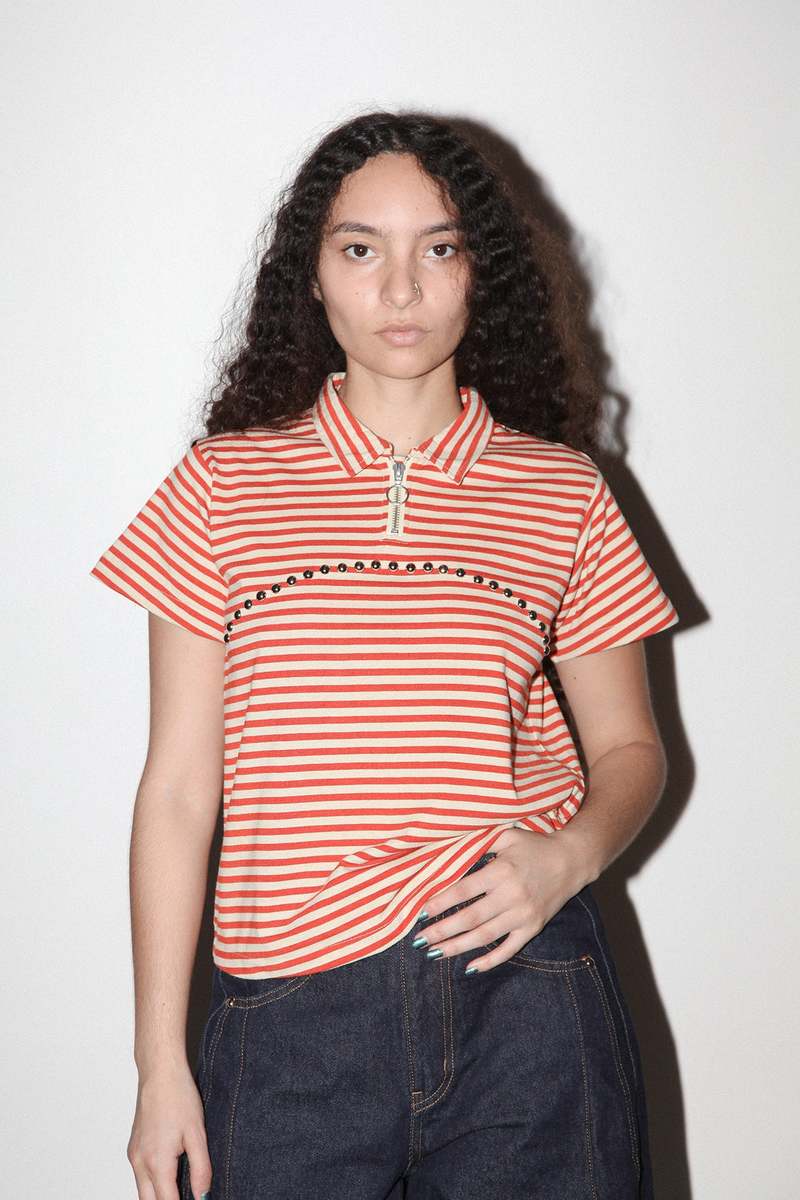 KkCo Rivet Polo Top - Striped Pepper